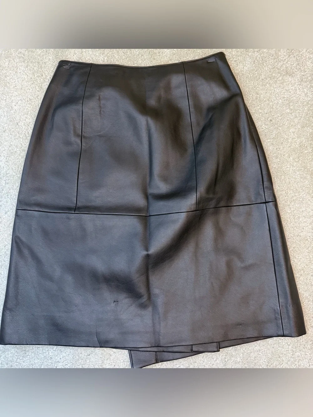 Michael Kors Black Faux Leather A-Line Skirt with Ring Detail